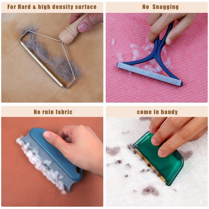 AXLUNAR Pet Hair Remover - 4 Pack Dog Cat Hair Remover for Couch Furnitures, Reusable Lint Remover Shaver Portable Carpet Rake Scraper Brush for Blanket,Clothing, Pet Towers, Car Upholstery Blue - Image 2